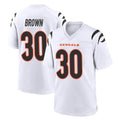 Rebec C.Bengals #30 Chase Brown Player White Home Game Stitched Jerseys