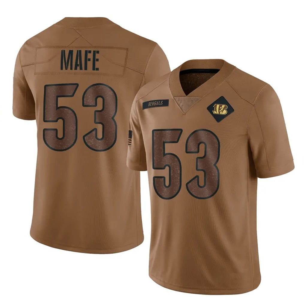 Rebec C.Bengals #53 Boye Mafe Player Brown Salute to Service Limited Stitched Jerseys