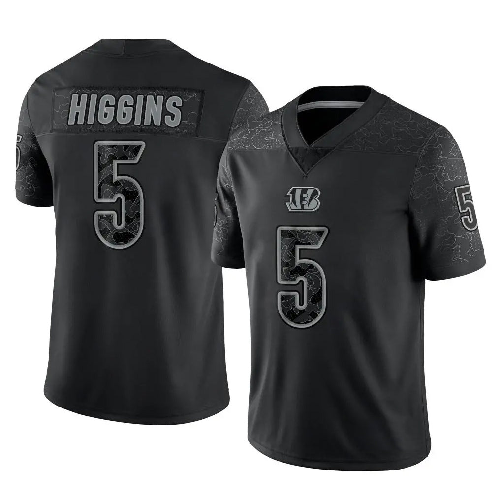 Rebec C.Bengals #5 Tee Higgins Player Black Reflective Limited Game Stitched Jerseys