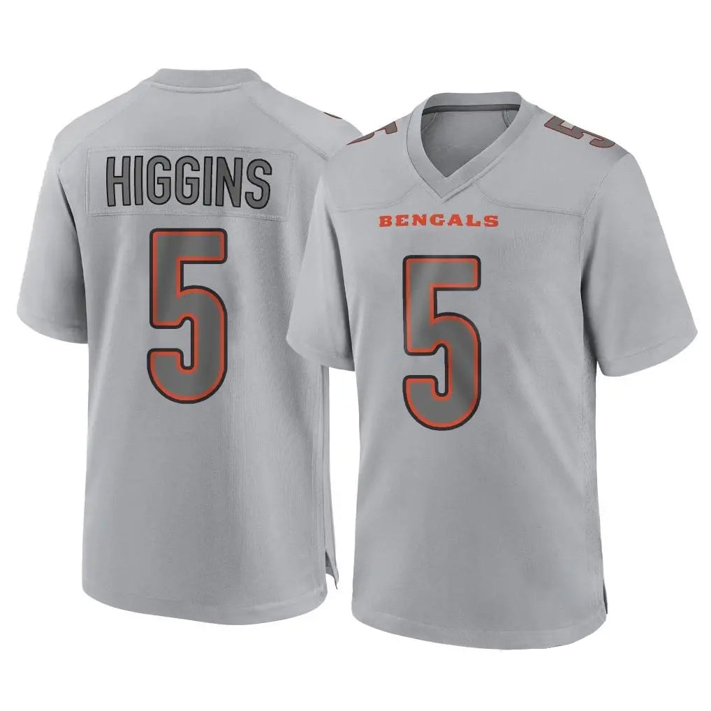 Rebec C.Bengals #5 Tee Higgins Player Gray Atmosphere Fashion Game Stitched Jerseys