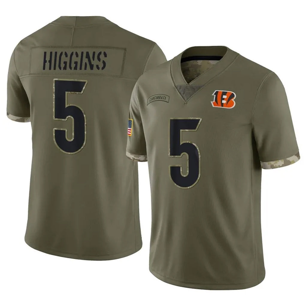 Rebec C.Bengals #5 Tee Higgins Player Olive Salute to Service Limited Game Stitched Jerseys