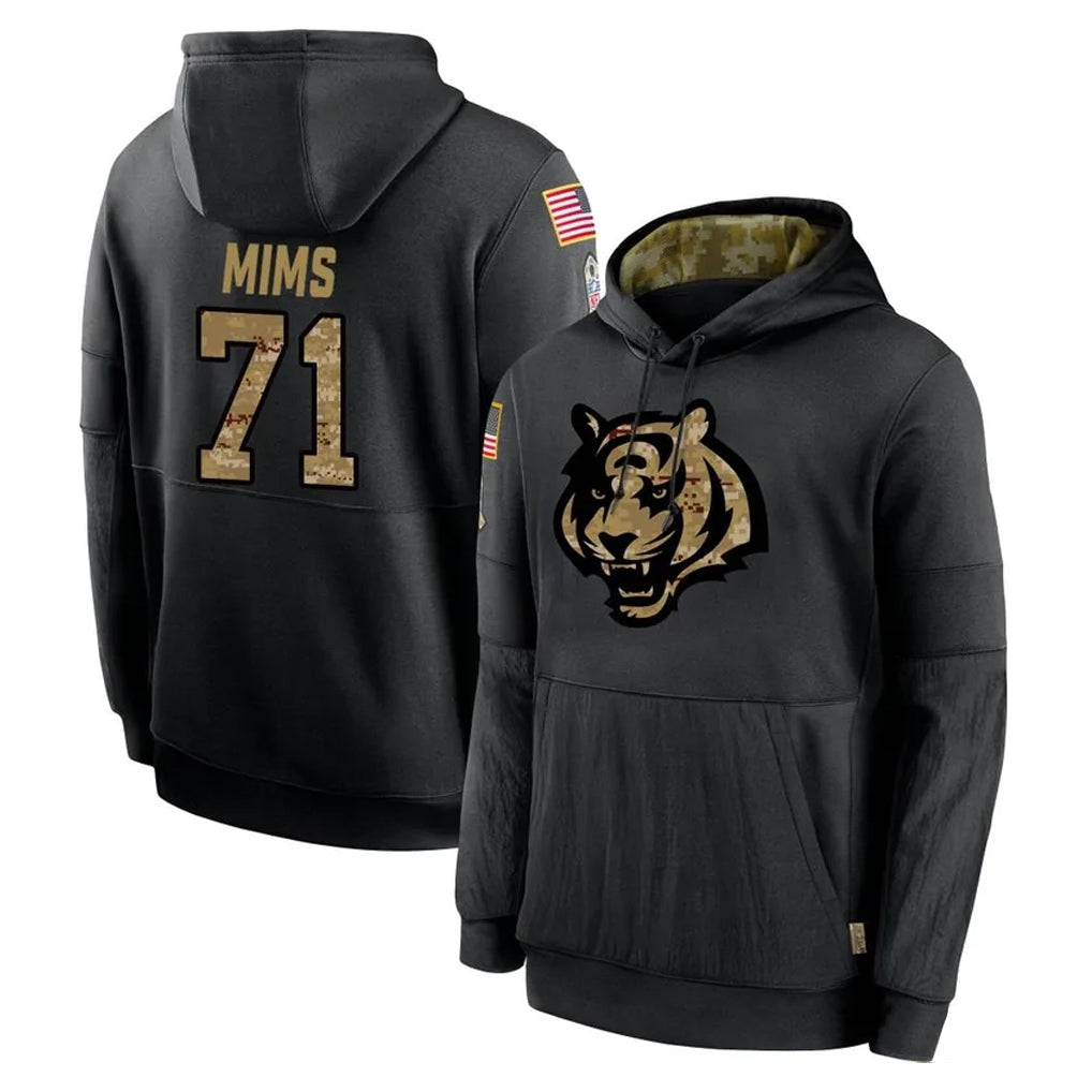Rebec C.Bengals #71 Amarius Mims Player Black Salute to Service Pullover Hoodies Limited Stitched Jerseys