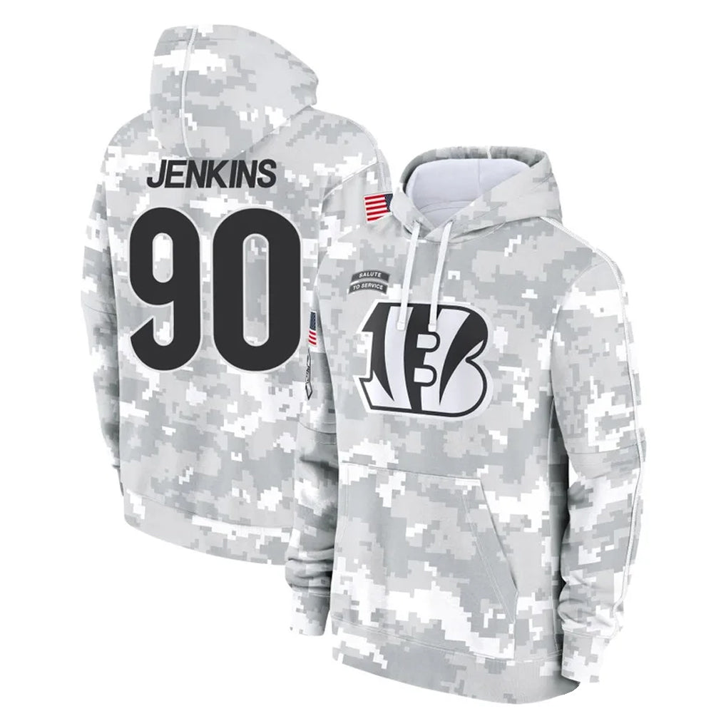 Rebec C.Bengals #90 Kris Jenkins Jr Player Arctic Camo Salute to Service Pullover Hoodie Limited Stitched Jerseys