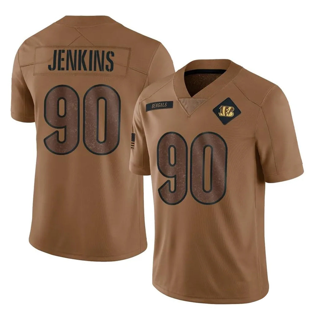 Rebec C.Bengals #90 Kris Jenkins Jr Player Brown Salute to Service Limited Stitched Jerseys
