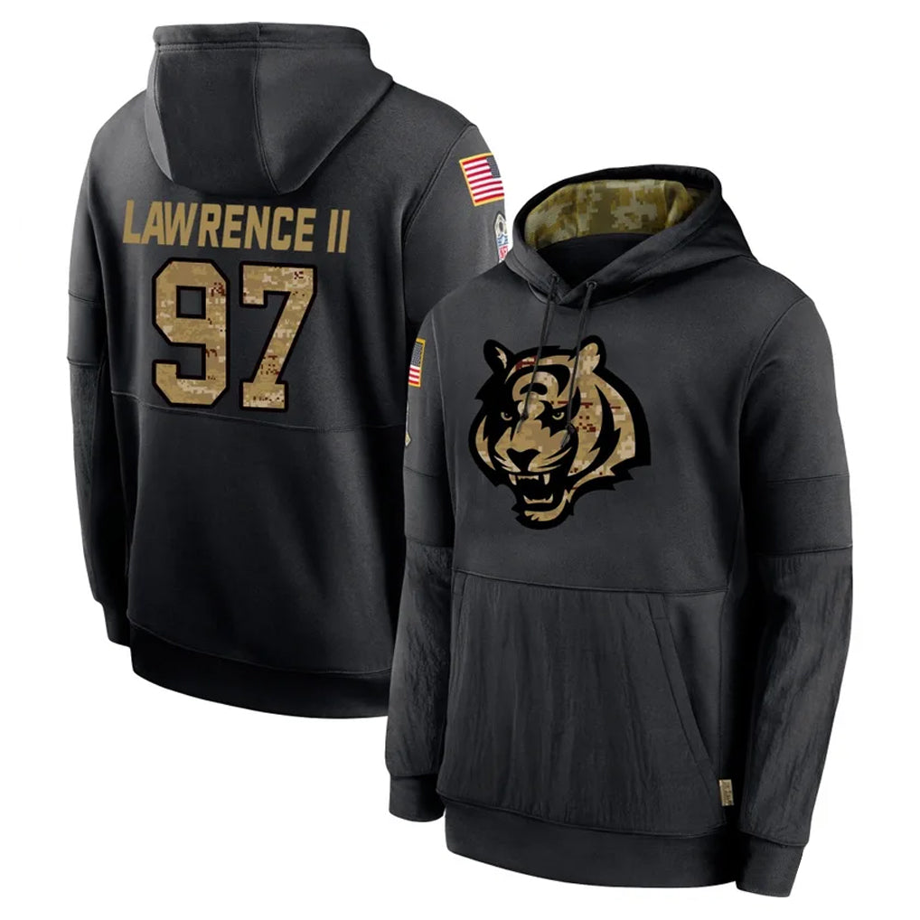 Rebec C.Bengals #97 Dexter Lawrence II Player Black Salute to Service Pullover Hoodies Limited Stitched Jerseys