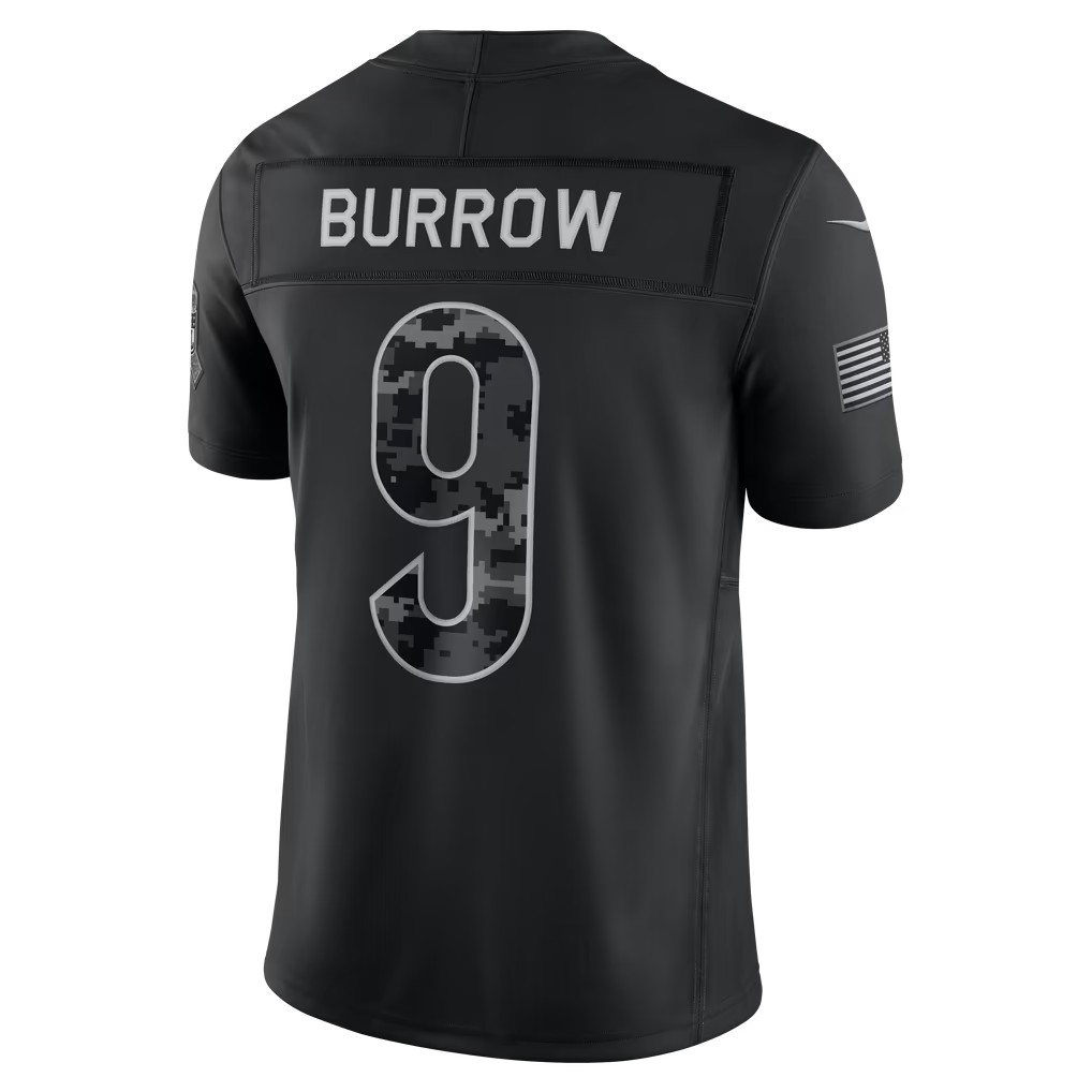 Rebec C.Bengals #9 Joe Burrow Black 2026 Salute to Service Stitched Limited Jersey