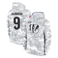 Rebec C.Bengals #9 Joe Burrow Player Arctic Camo Salute to Service Pullover Hoodie Limited Stitched Jerseys