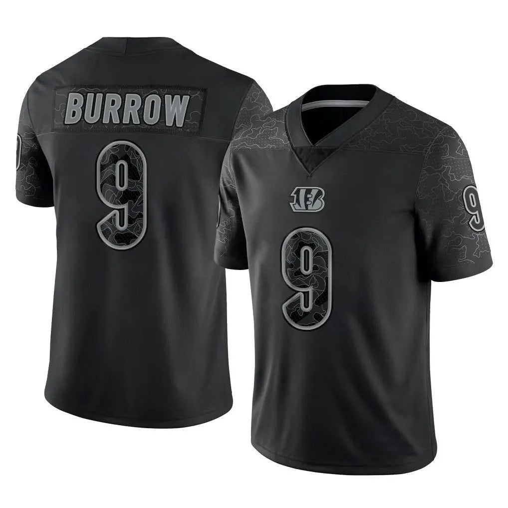 Rebec C.Bengals #9 Joe Burrow Player Black Reflective Limited Game Stitched Jerseys