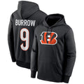 Rebec C.Bengals #9 Joe Burrow Player Black Salute to Service Pullover Hoodies Game Stitched Jerseys