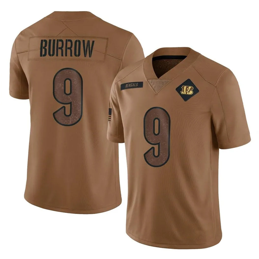 Rebec C.Bengals #9 Joe Burrow Player Brown Salute to Service Limited Stitched Jerseys
