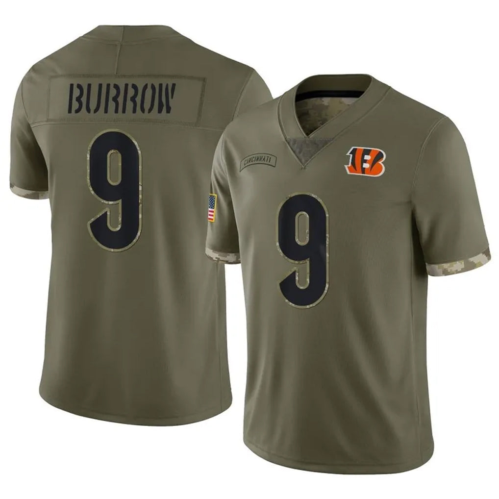 Rebec C.Bengals #9 Joe Burrow Player Olive Salute to Service Limited Game Stitched Jerseys