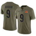 Rebec C.Bengals #9 Joe Burrow Player Olive Salute to Service Limited Game Stitched Jerseys