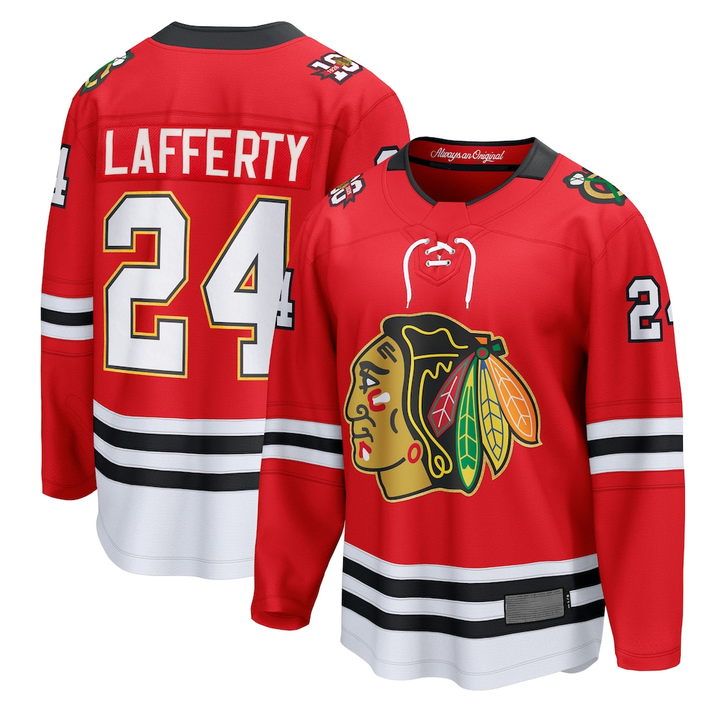 Rebec C.Blackhawks #24 Sam Lafferty Red Centennial Breakaway Player Jerseys
