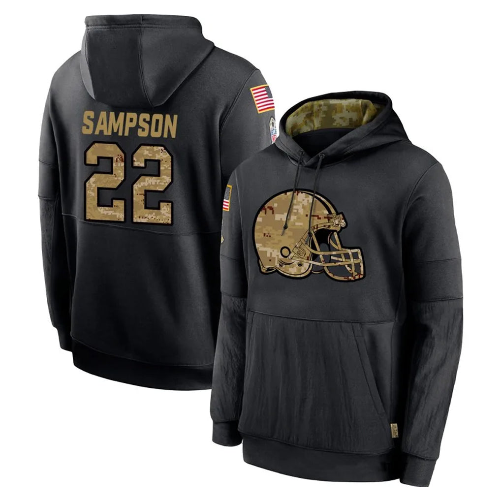 Rebec C.Browns #22 Dylan Sampson Player Black Salute to Service Pullover Hoodies Limited Stitched Jerseys