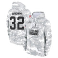 Rebec C.Browns #32 Jim Brown Player Arctic Camo Salute to Service Hoodies Limited Game Stitched Jerseys