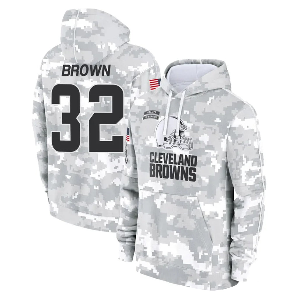 Rebec C.Browns #32 Jim Brown Player Arctic Camo Salute to Service Hoodies Limited Game Stitched Jerseys