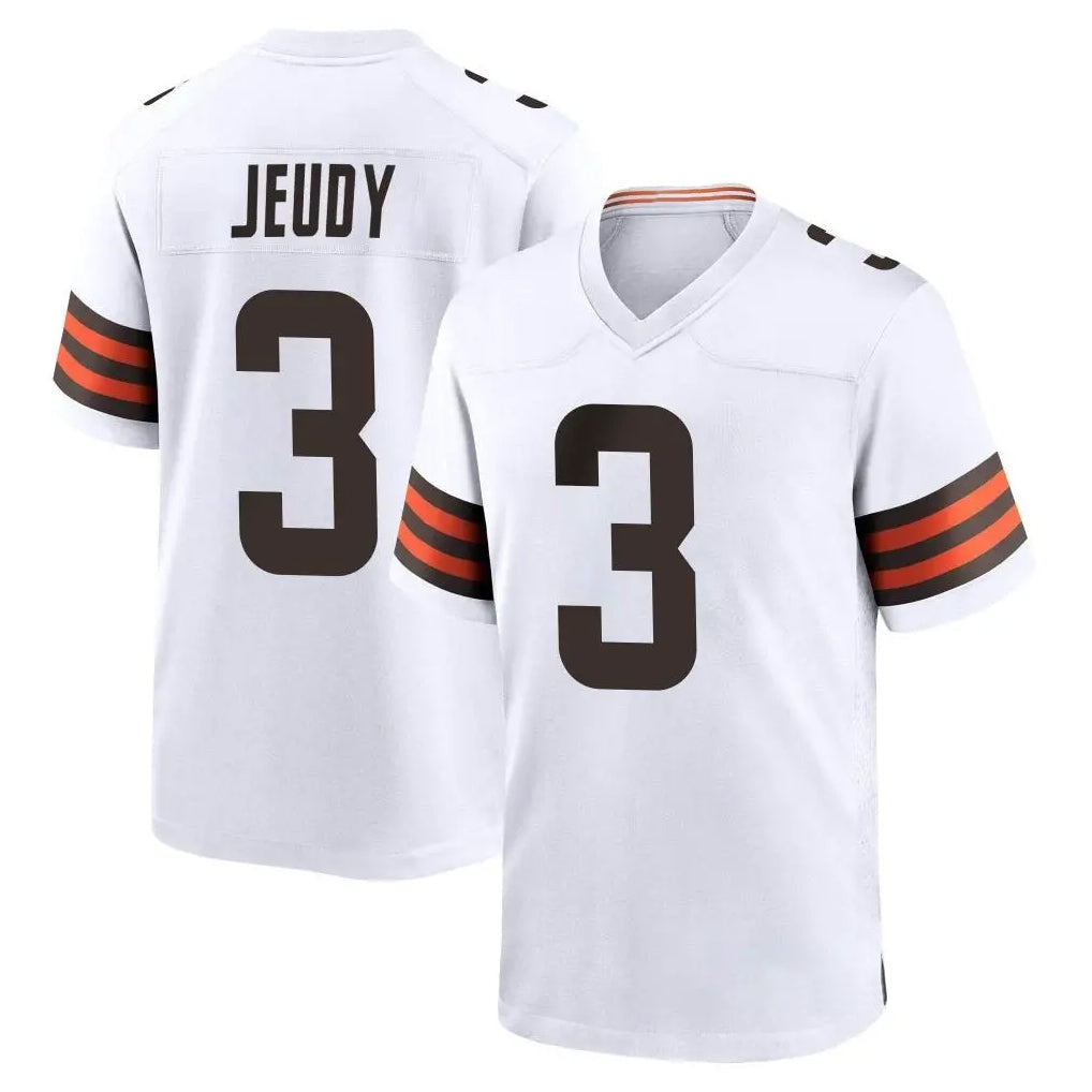 Rebec C.Browns #3 Jerry Jeudy Player White Home Game Stitched Jerseys