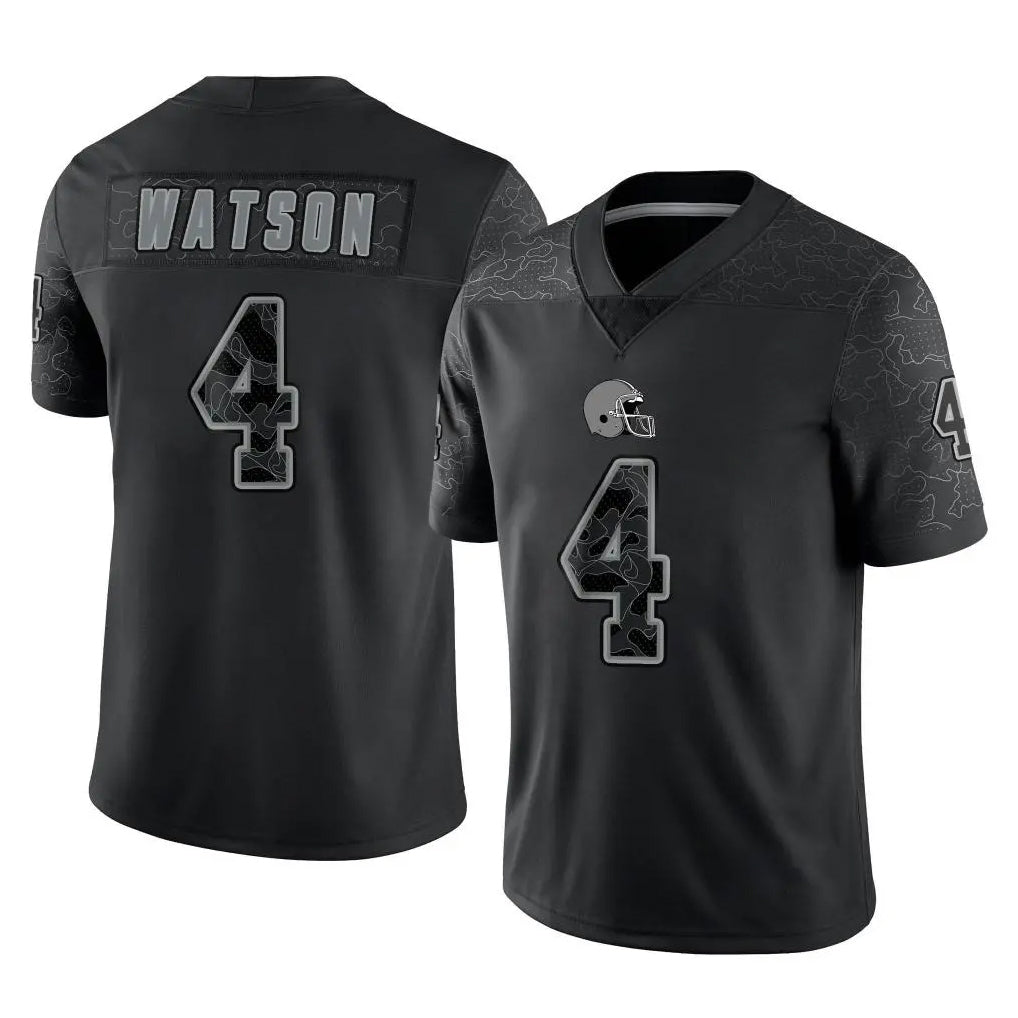 Rebec C.Browns #4 Deshaun Watson Player Black Reflective Home Game Stitched Jerseys