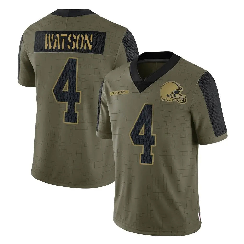 Rebec C.Browns #4 Deshaun Watson Player Olive Salute to Service Limited Home Game Stitched Jerseys