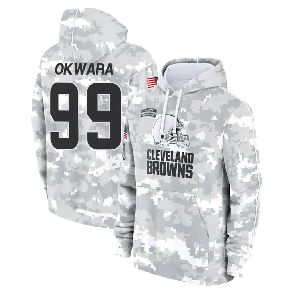 Rebec C.Browns #99 Julian Okwara Player Arctic Camo Salute to Service Hoodies Limited Game Stitched Jerseys