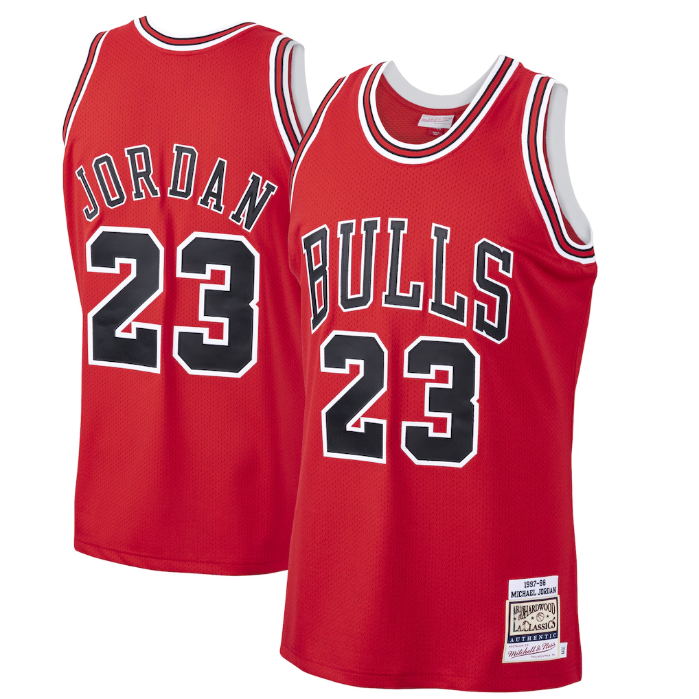 Rebec C.Bulls #23 Michael Jordan Mitchell & Ness Scarlet 199798 Hardwood Classics Authentic Jerseys