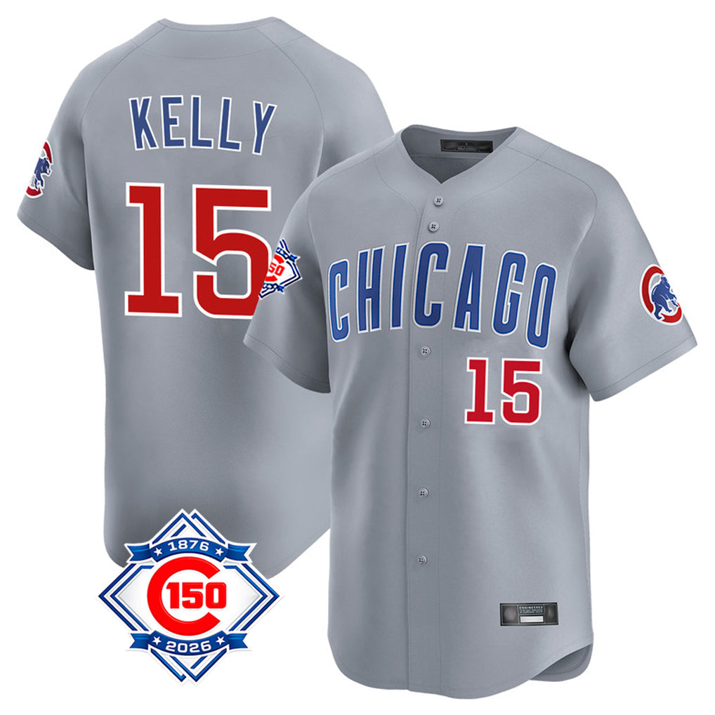 Rebec C.Cubs #15 Carson Kelly Player Gray Road 150th Anniversary Limited Home Stitched Jerseys