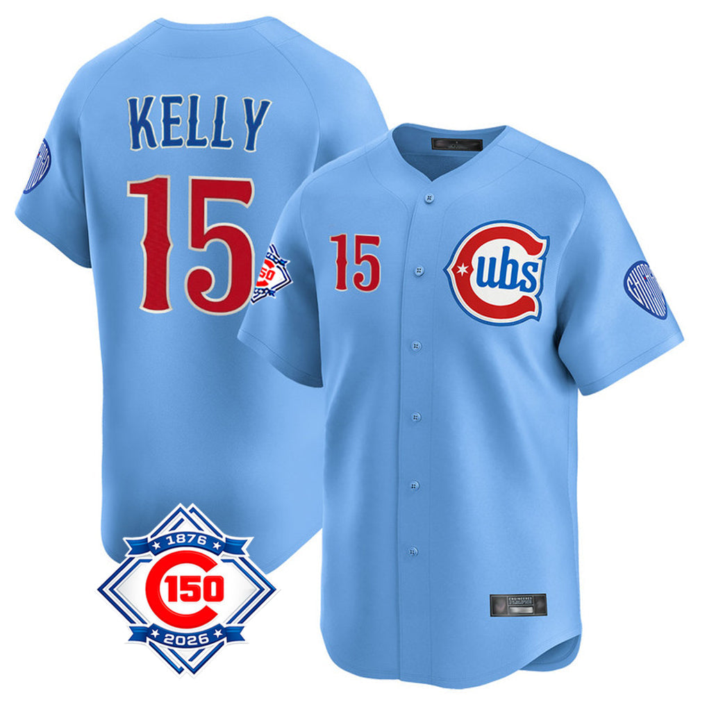 Rebec C.Cubs #15 Carson Kelly Player Light Blue 150th Anniversary Limited Home Stitched Jerseys