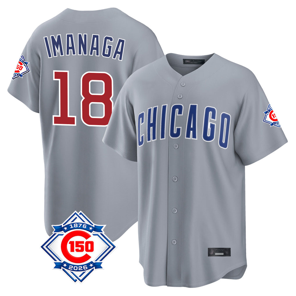Rebec C.Cubs #18 Shota Imanaga Player Gray 150th Anniversary Home Game Stitched Jerseys