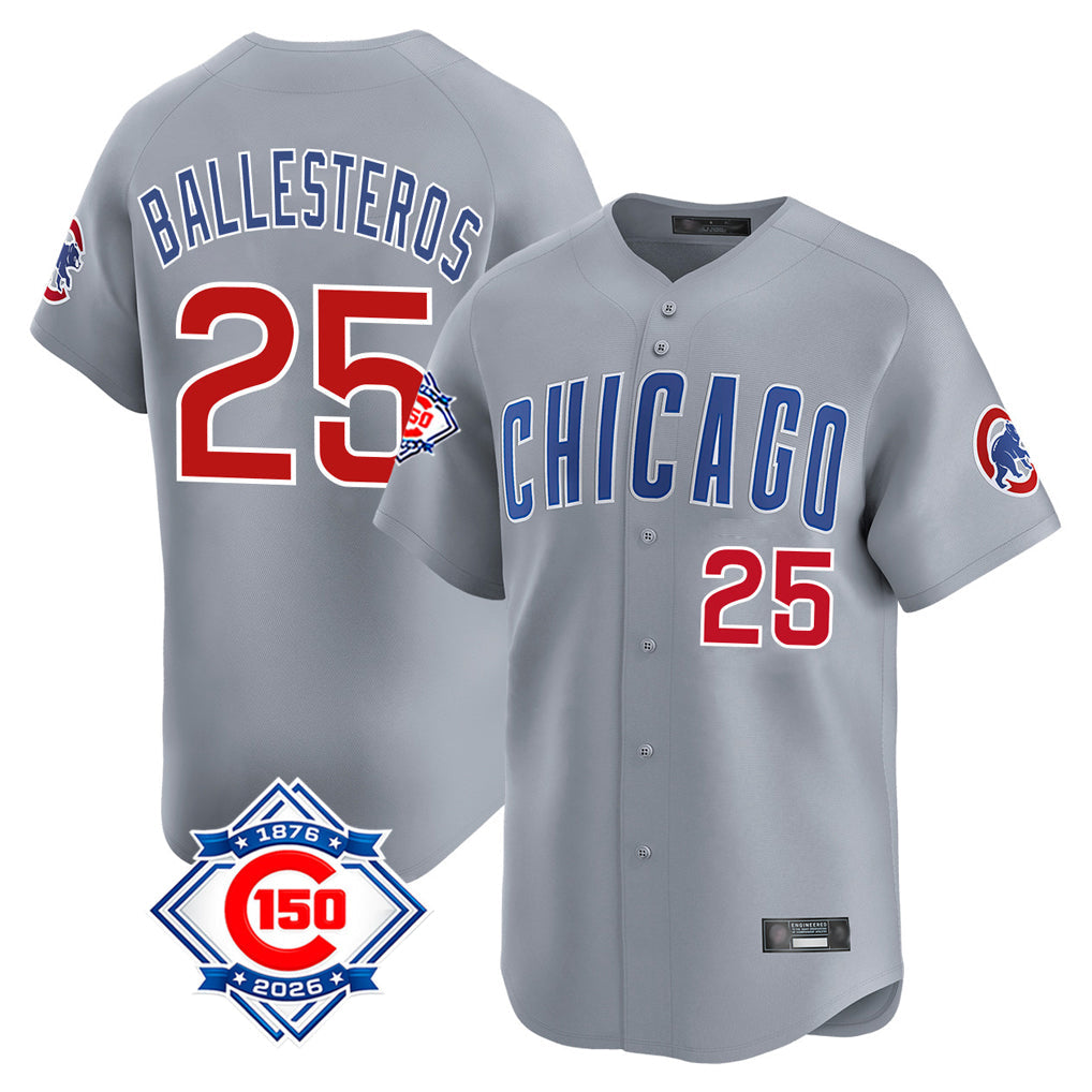 Rebec C.Cubs #25 Mois¨¦s Ballesteros Player Gray Road 150th Anniversary Limited Home Stitched Jerseys
