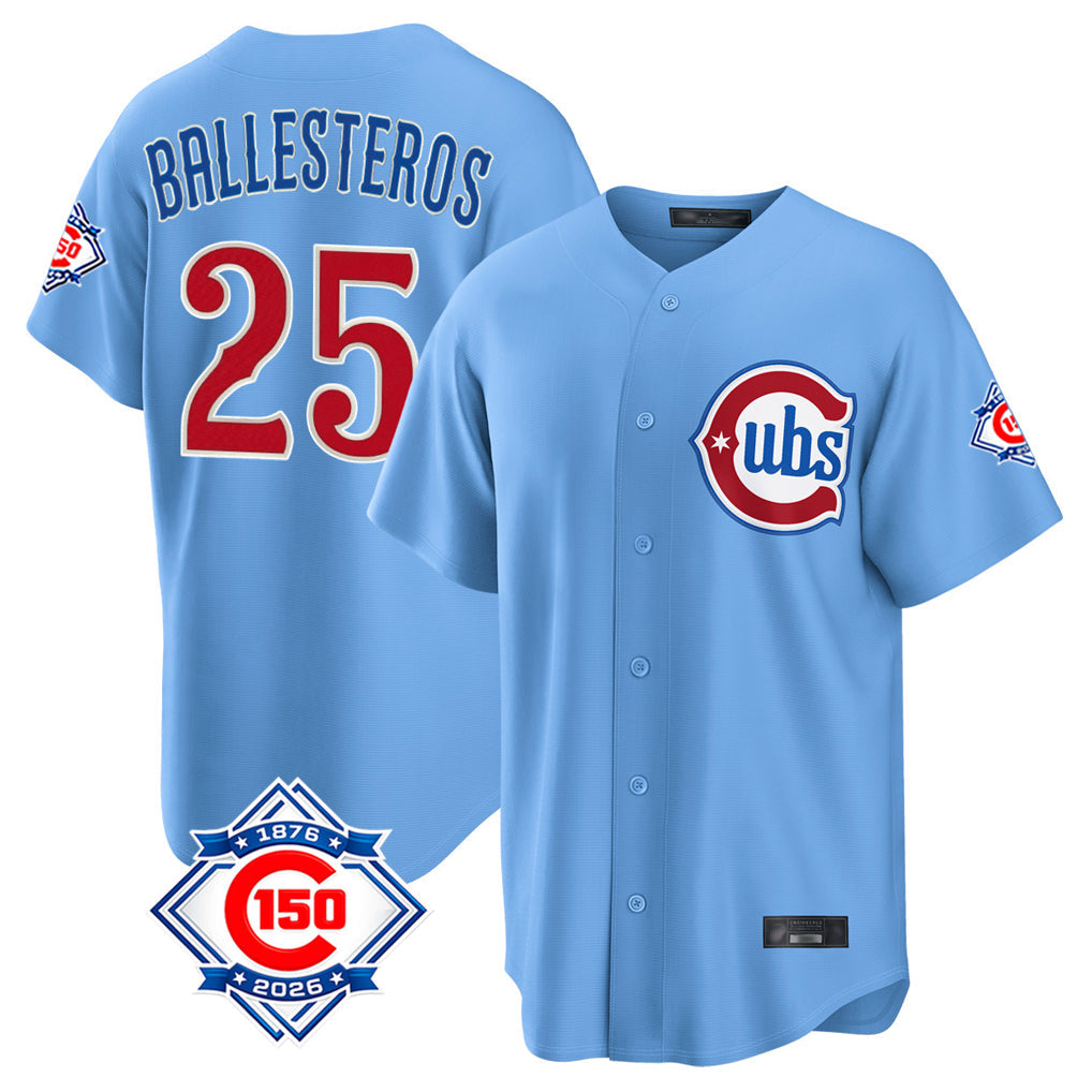 Rebec C.Cubs #25 Mois¨¦s Ballesteros Player Light Blue 150th Anniversary Home Game Stitched Jerseys