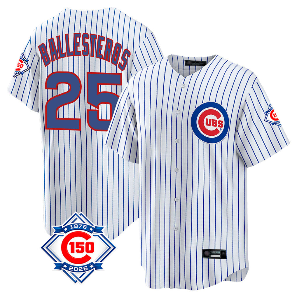 Rebec C.Cubs #25 Mois¨¦s Ballesteros Player White 150th Anniversary Home Game Stitched Jerseys