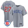Rebec C.Cubs #27 Seiya Suzuki Player Gray 150th Anniversary Home Game Stitched Jerseys