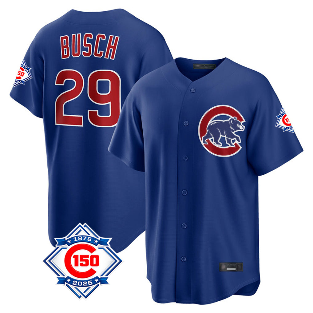 Rebec C.Cubs #29 Michael Busch Player Royal 150th Anniversary Home Game Stitched Jerseys
