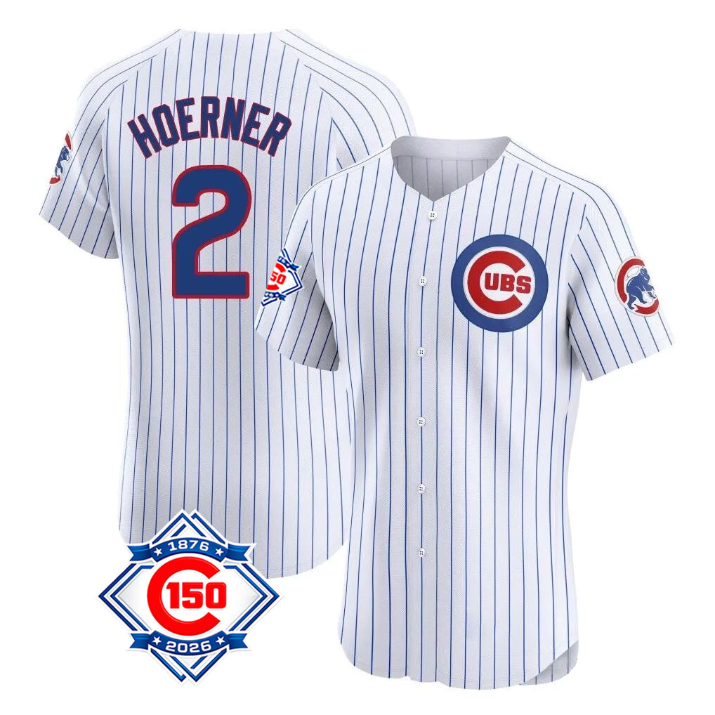 Rebec C.Cubs #2 Nico Hoerner Player White 150th Anniversary Limited Elite Home Game Stitched Jerseys