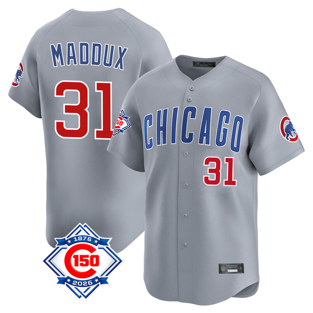 Rebec C.Cubs #31 Greg Maddux Player Gray Road 150th Anniversary Limited Home Stitched Jerseys