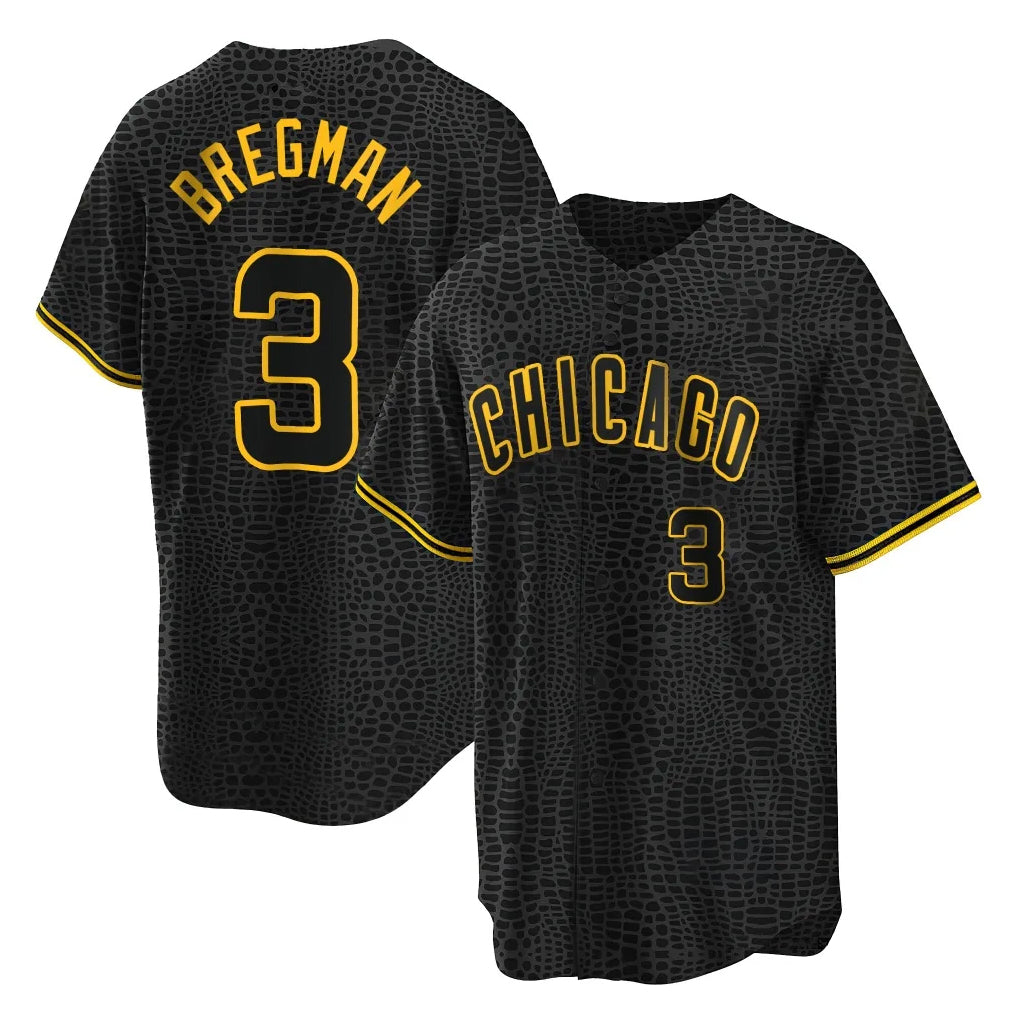 Rebec C.Cubs #3 Alex Bregman Black Snake Skin City Game Stitched Jerseys