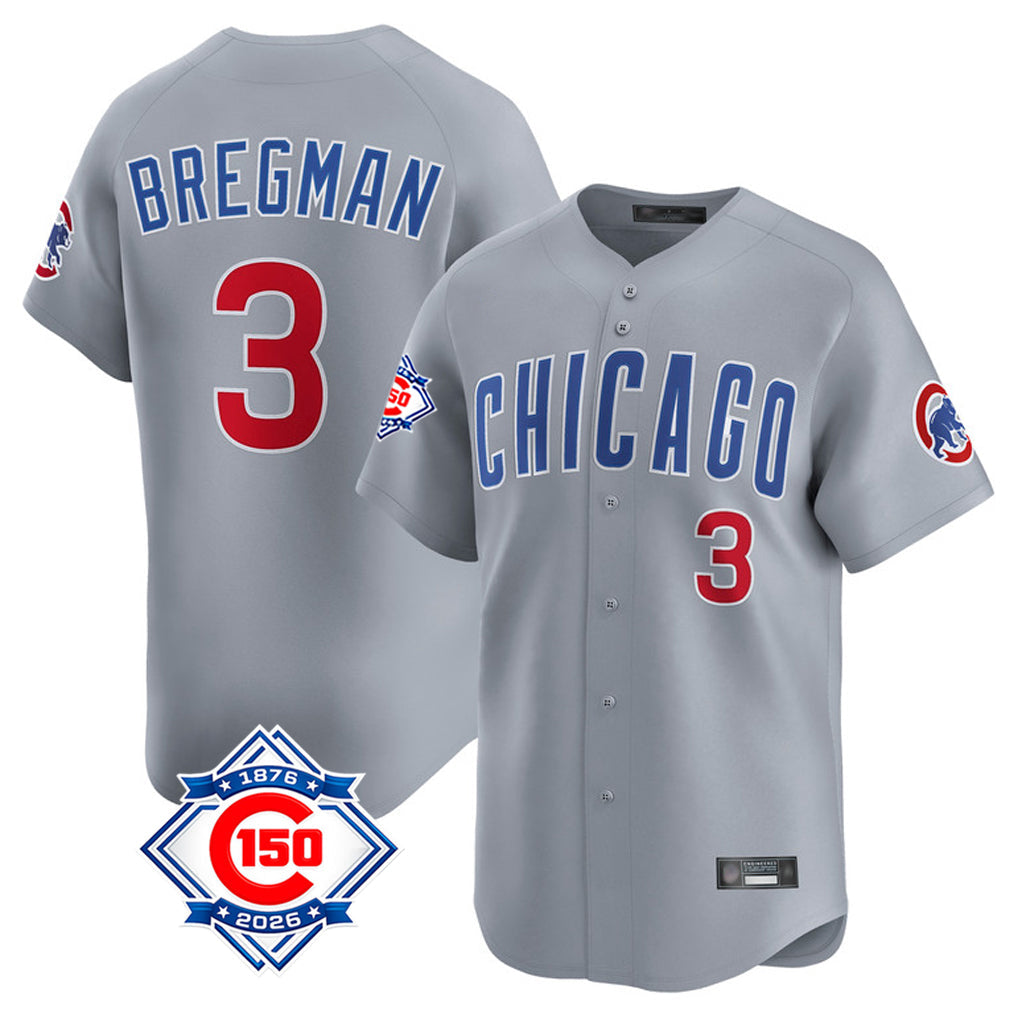 Rebec C.Cubs #3 Alex Bregman Gray Road 150th Anniversary Limited Home Stitched Jerseys