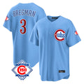 Rebec C.Cubs #3 Alex Bregman Light Blue 150th Anniversary Home Game Stitched Jerseys