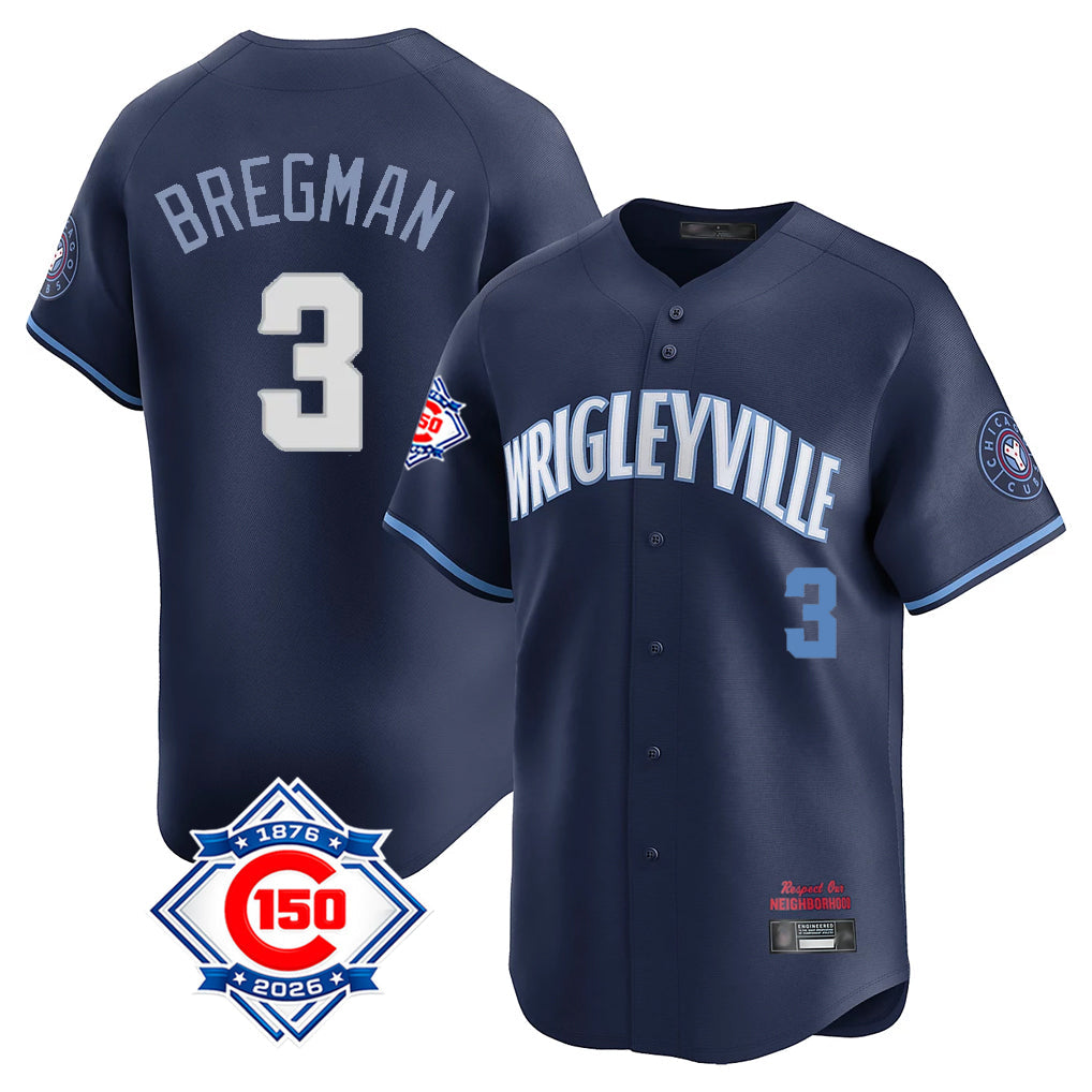 Rebec C.Cubs #3 Alex Bregman Navy City Connect 150th Anniversary Limited Home Stitched Jerseys