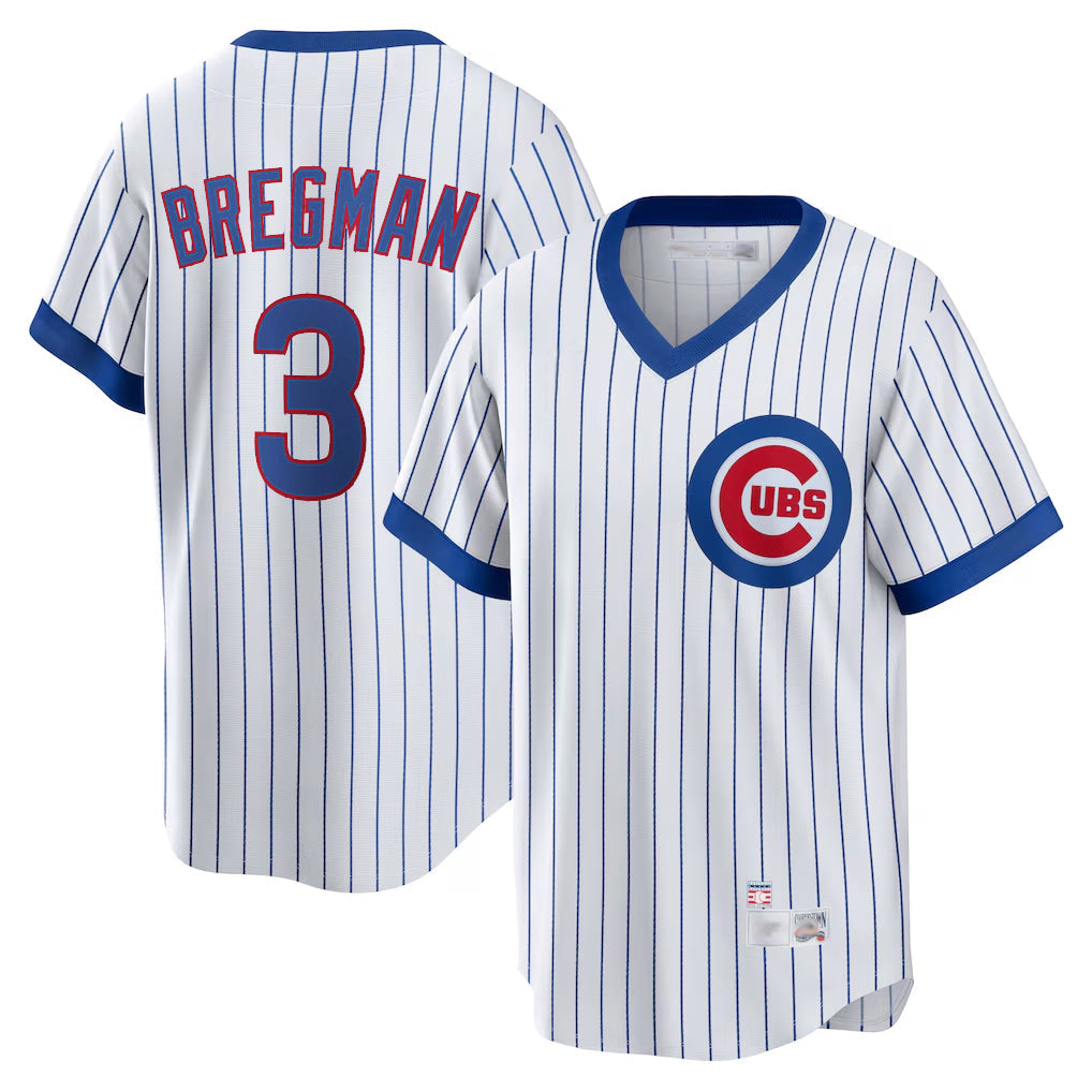 Rebec C.Cubs #3 Alex Bregman White T-shirt Cooperstown Collection Limited Stitched Jerseys