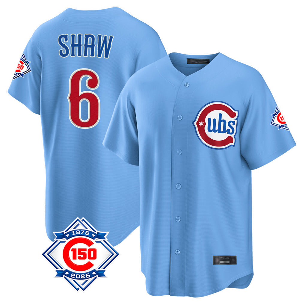 Rebec C.Cubs #6 Matt Shaw Player Light Blue 150th Anniversary Home Game Stitched Jerseys