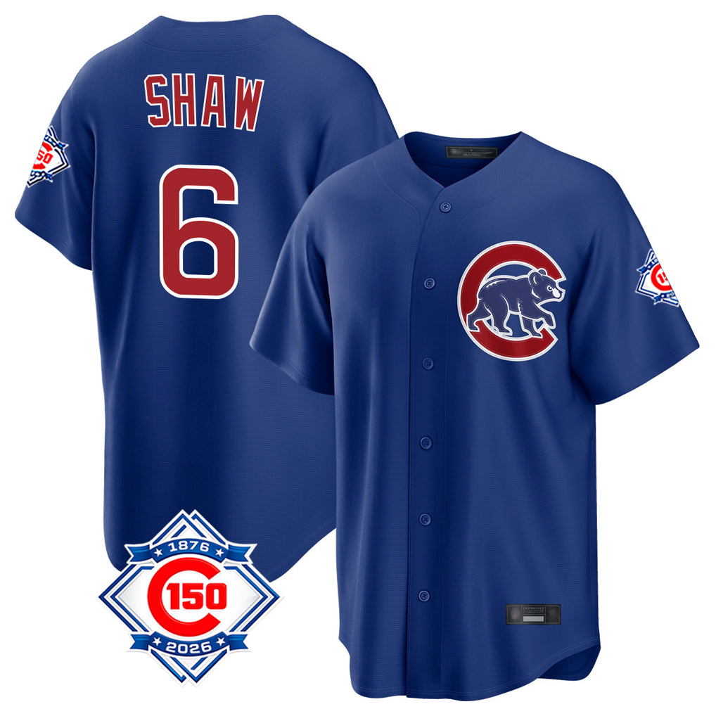 Rebec C.Cubs #6 Matt Shaw Player Royal 150th Anniversary Home Game Stitched Jerseys