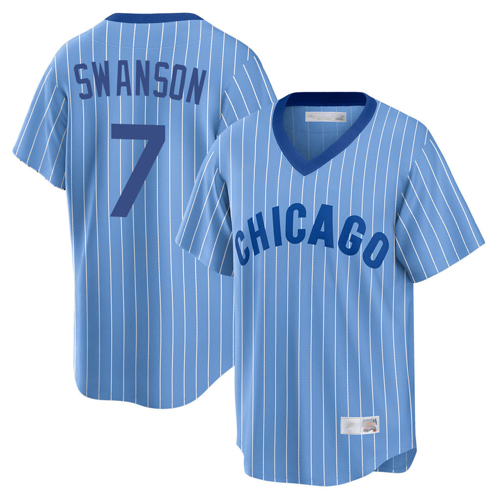 Rebec C.Cubs #7 Dansby Swanson Player Blue T-shirt Cooperstown Collection Limited Stitched Jerseys