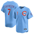Rebec C.Cubs #7 Dansby Swanson Player Light Blue Limited Home Stitched Jerseys