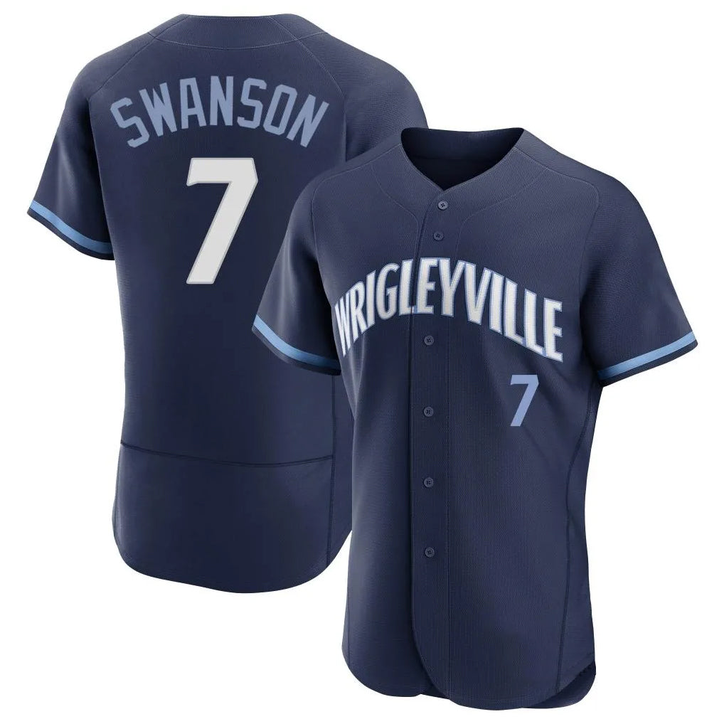 Rebec C.Cubs #7 Dansby Swanson Player Navy City Connect Limited Elite Home Stitched Jerseys