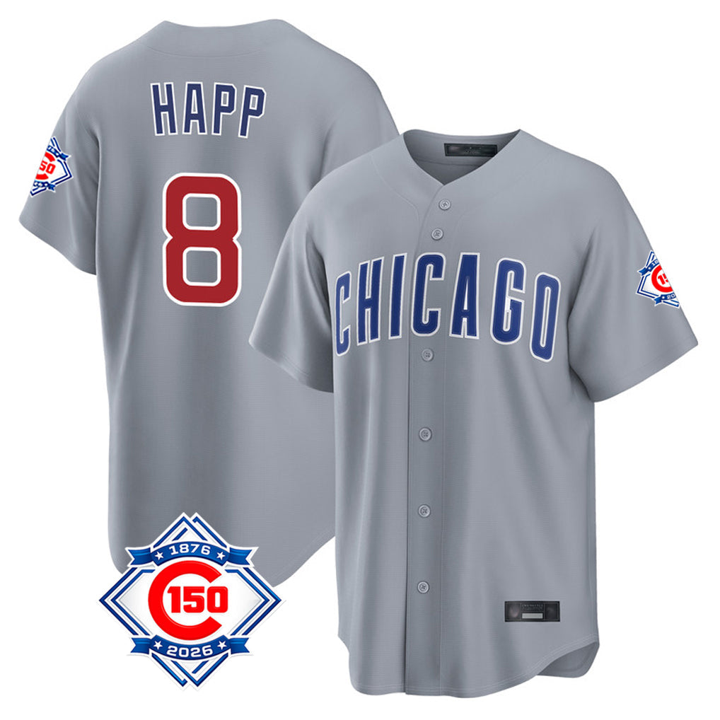 Rebec C.Cubs #8 Ian Happ Player Gray Home Game Stitched Jerseys
