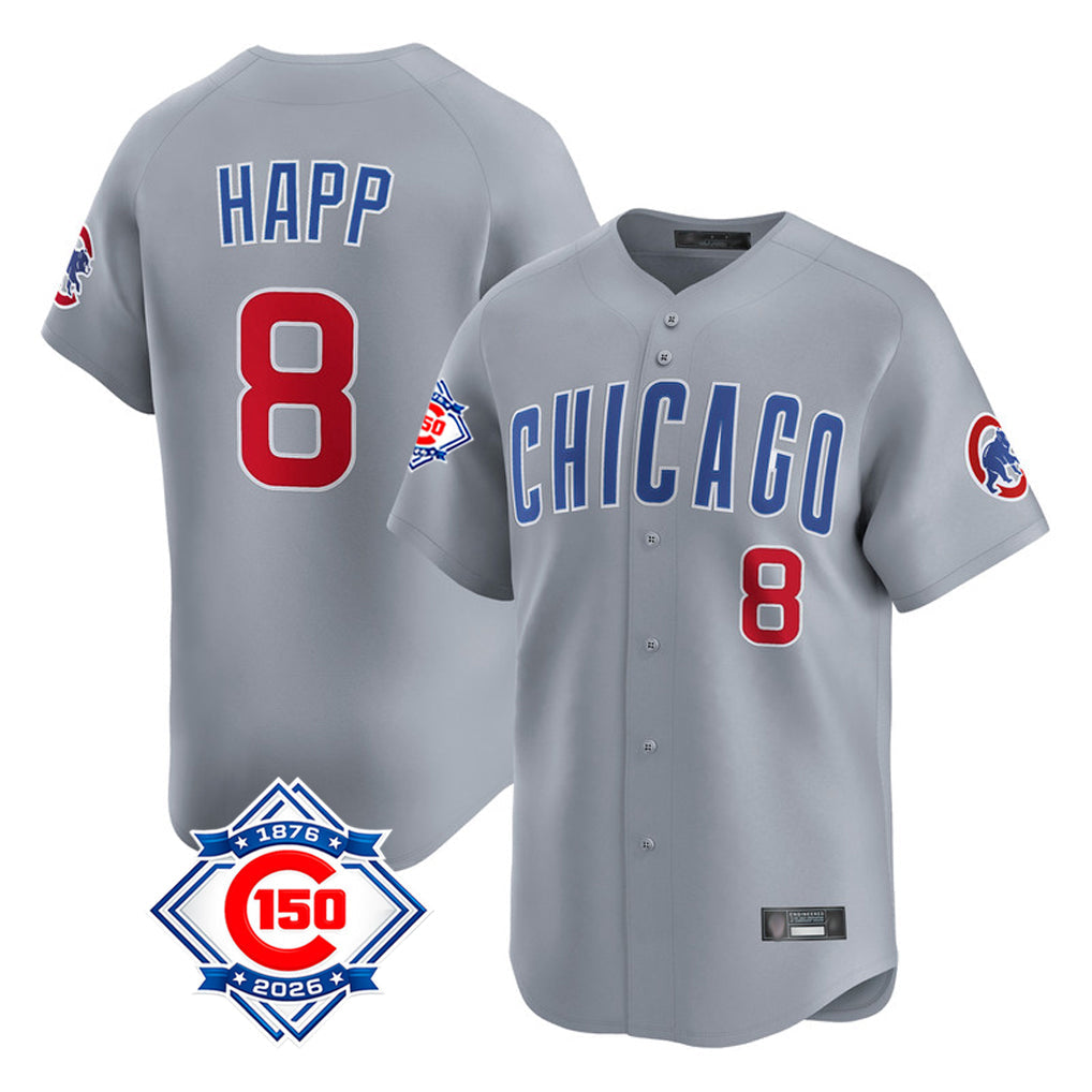 Rebec C.Cubs #8 Ian Happ Player Gray Road 150th Anniversary Limited Home Stitched Jerseys