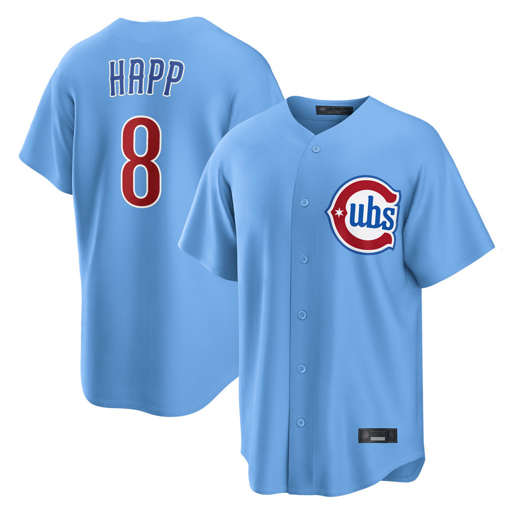Rebec C.Cubs #8 Ian Happ Player Light Blue Home Game Stitched Jerseys