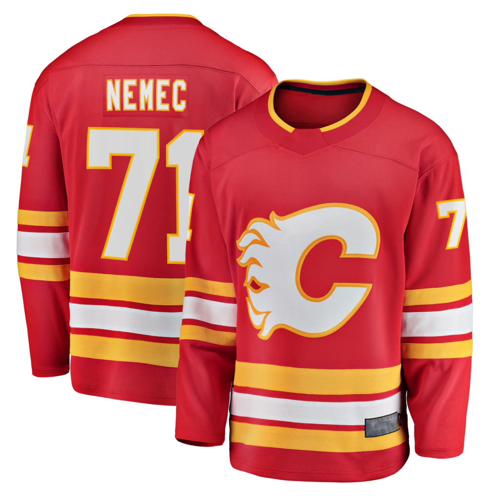 Rebec C.Flames #71 Simon Nemec Red Home Breakaway Jerseys