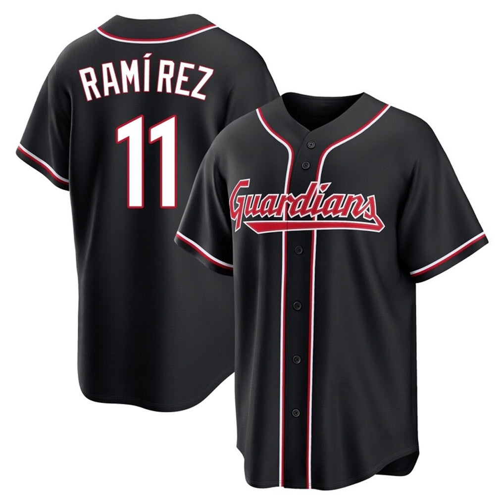 Rebec C.Guardians #11 Jose Ramirez Player Black Fashion Out Home Game Stitched Jerseys